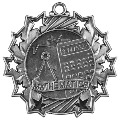 Antique Silver 2 1/4" Math Ten Star Medal