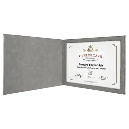 Gray 9" x 12" Laserable Leatherette Certificate Holder for 8 1/2" x 11"