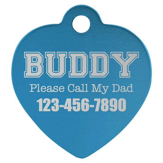 Blue 1 1/4" x 1 1/4" Laserable Anodized Aluminum Heart Pet Tag