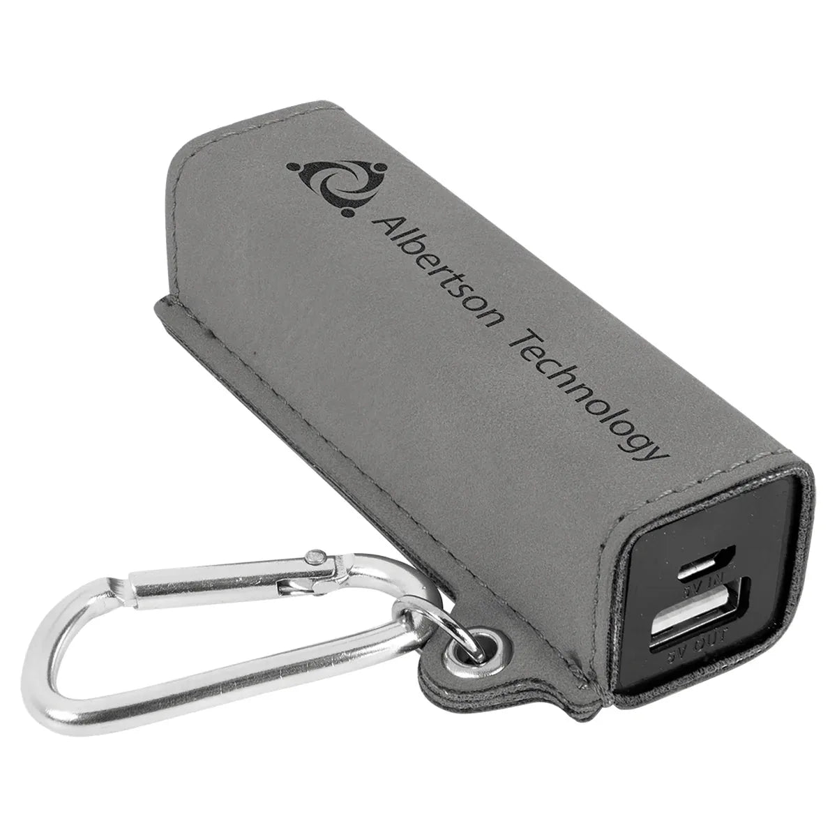 Gray Laserable Leatherette 2200 mAh Power Bank with USB Cord