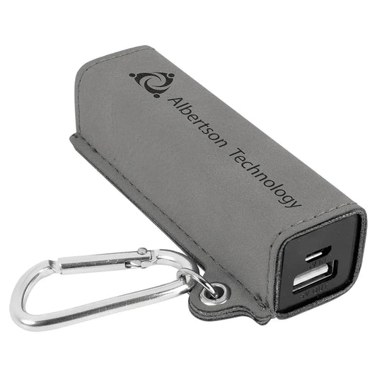 Gray Laserable Leatherette 2200 mAh Power Bank with USB Cord