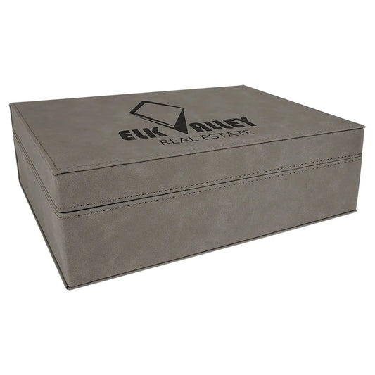 Gray 10 1/4" x 7 1/2" Laserable Leatherette Premium Gift Box