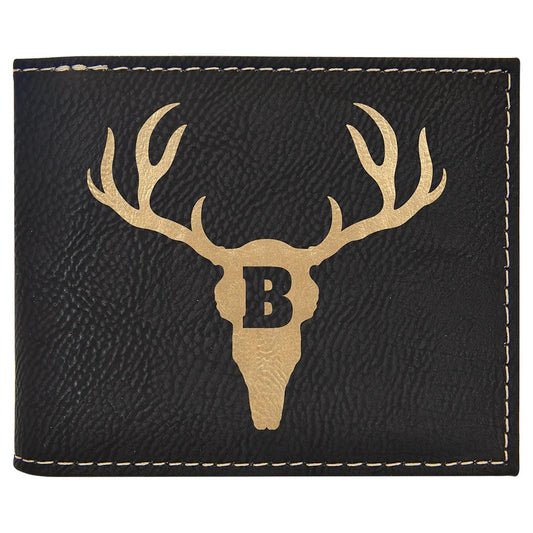 Black/Gold Laserable Leatherette Bi-Fold Wallet w/Flip ID Display