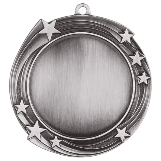 Antique Silver 2 3/4" Swirling Star 2" Insert Holder Medal