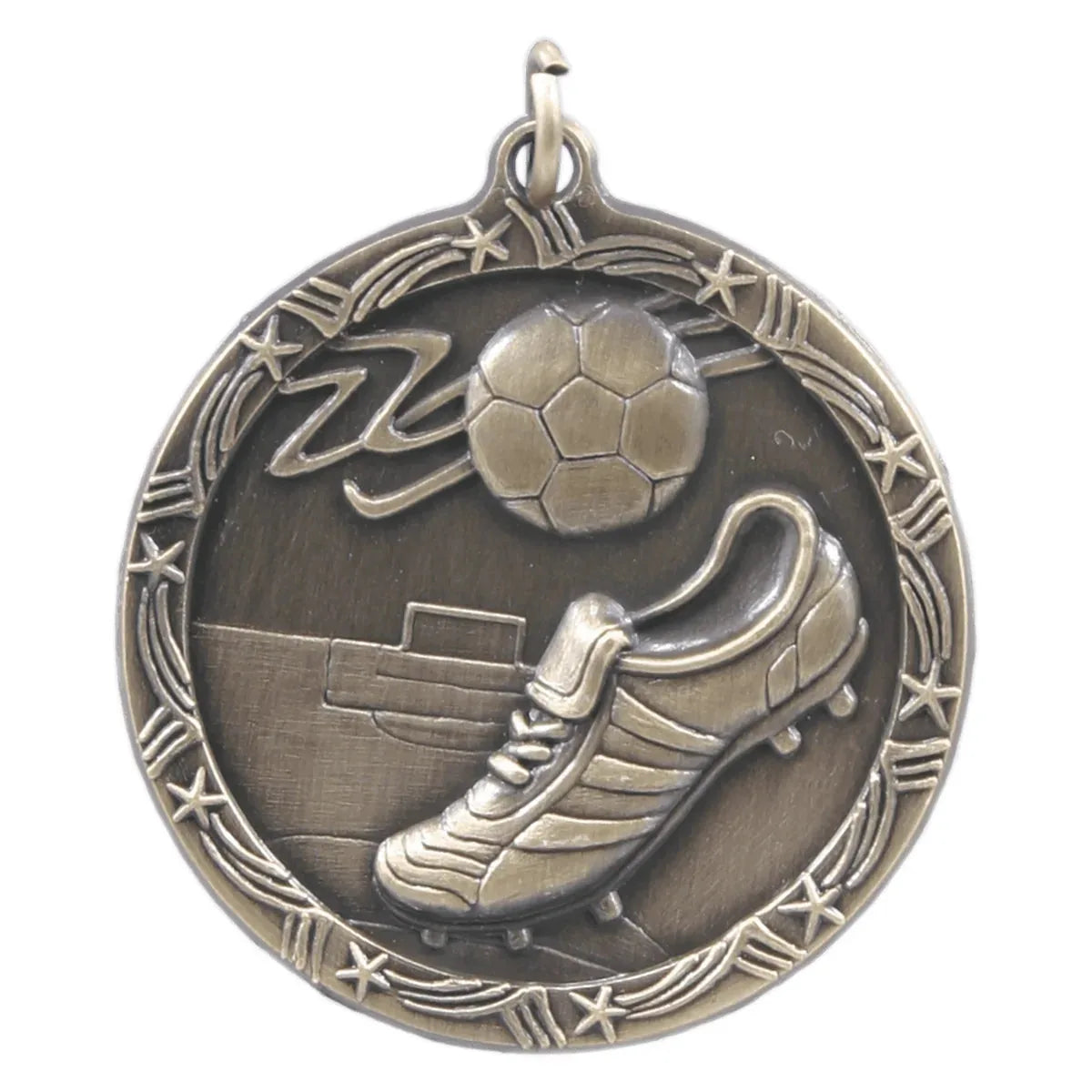 Antique Gold 1 3/4" Soccer Shooting Star Medal