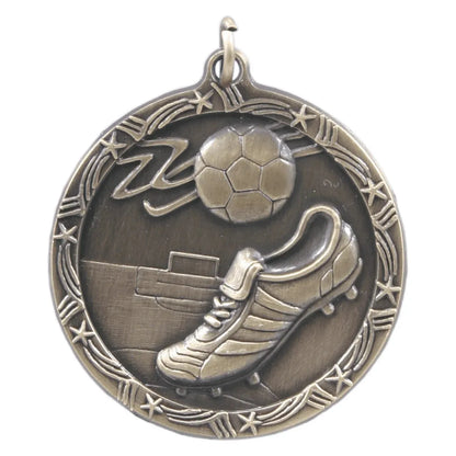 Antique Gold 1 3/4" Soccer Shooting Star Medal