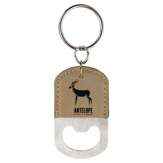 Light Brown Oval Laserable Leatherette Bottle Opener Keychain