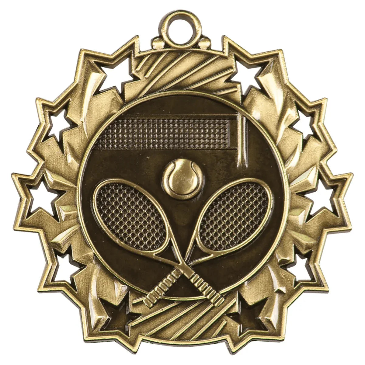 Antique Gold 2 1/4" Tennis Ten Star Medal