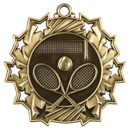 Antique Gold 2 1/4" Tennis Ten Star Medal