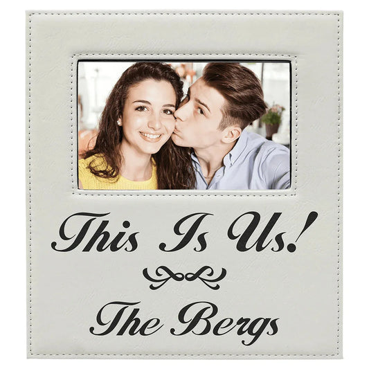 White 4" x 6" Leatherette Photo Frame with 4 1/4" x 7 7/8" Engraving Area