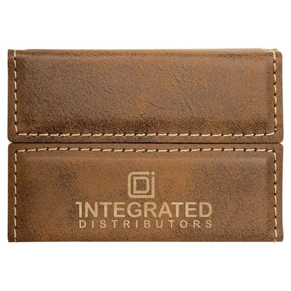 Rustic/Gold 3 3/4" x 2 3/4" Laserable Leatherette Hard Business Card Holder