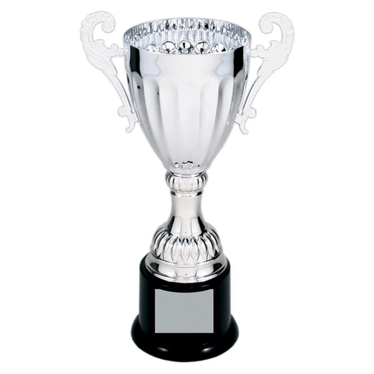 Silver 2 8 3/4" Completed Metal Cup Trophy on Plastic Base