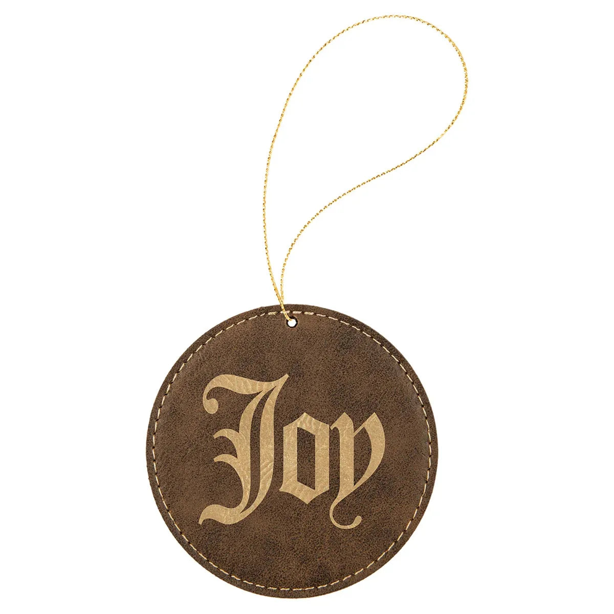 Rustic/Gold Laserable Leatherette Round Ornament with Gold String