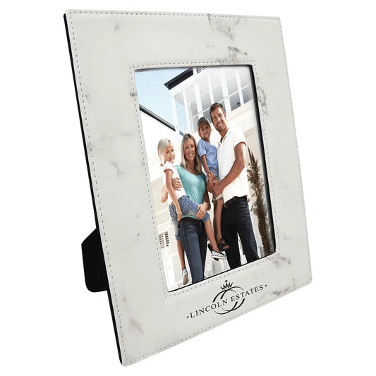 White Marble 5" x 7" Laserable Leatherette Photo Frame