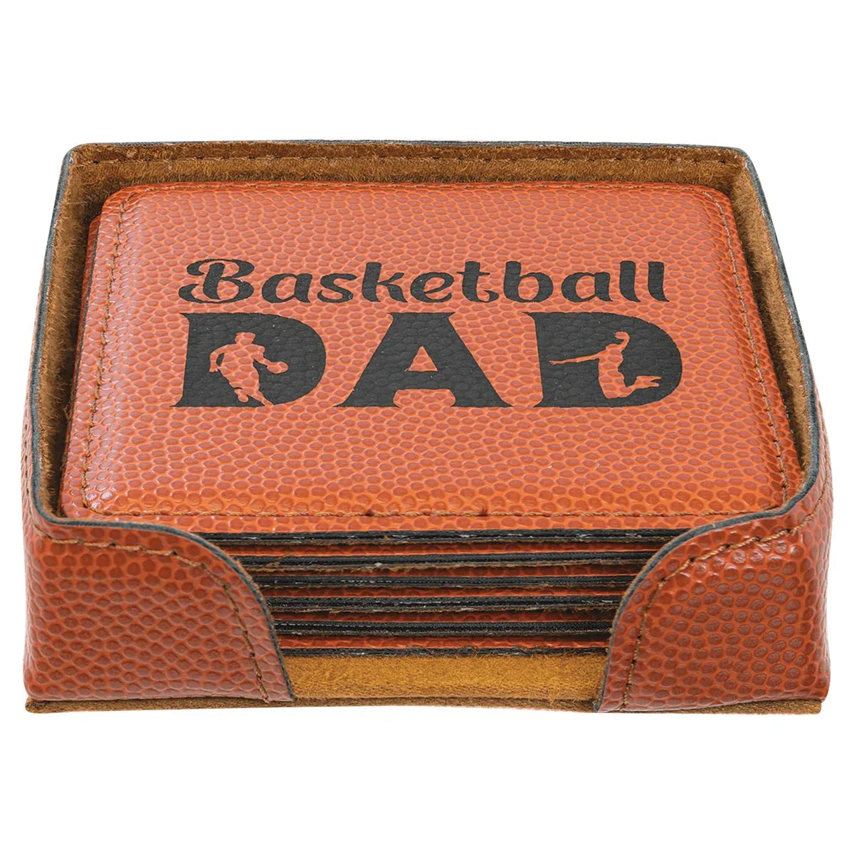 Basketball 4" x 4" Square Laserable Leatherette 6-Coaster Set