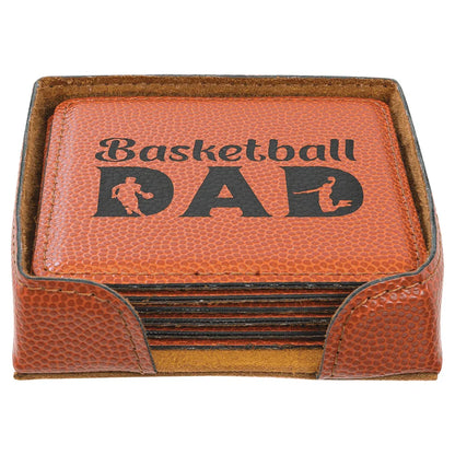 Basketball 4" x 4" Square Laserable Leatherette 6-Coaster Set