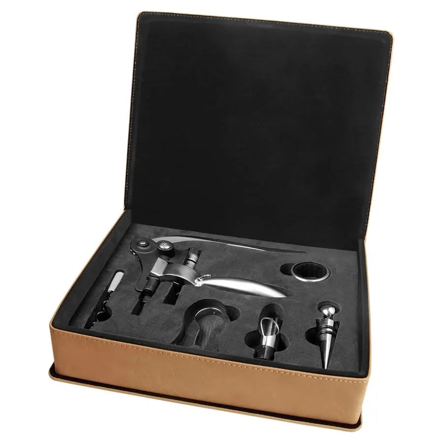 Laserable Leatherette 5-Piece Wine Tool Gift Set — Custom Engraved | Personalized