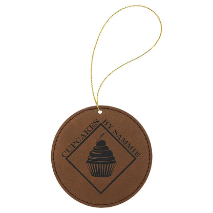Dark Brown Laserable Leatherette Round Ornament with Gold String