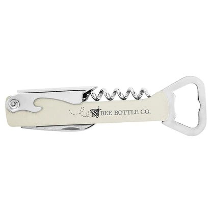 White Laserable Leatherette Wine Bottle Opener
