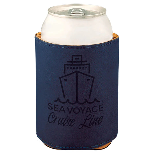 Blue/Black 3 3/4" Laserable Leatherette Beverage Holder