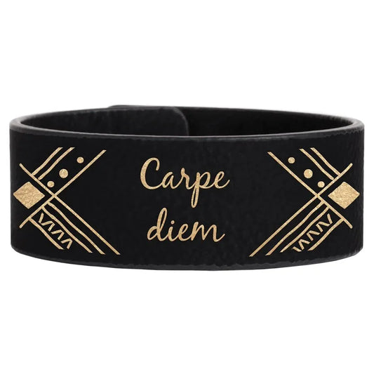 Black/Gold 9 1/2" x 1" Laserable Leatherette Cuff Bracelet