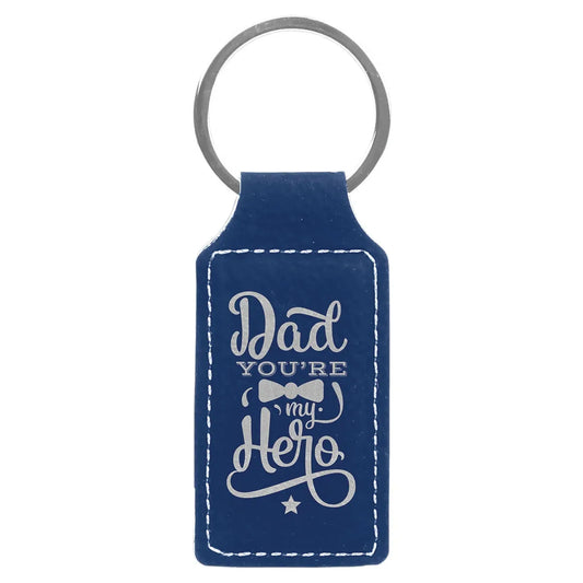 Blue/Silver 2 3/4" x 1 1/4" Laserable Leatherette Rectangle Keychain