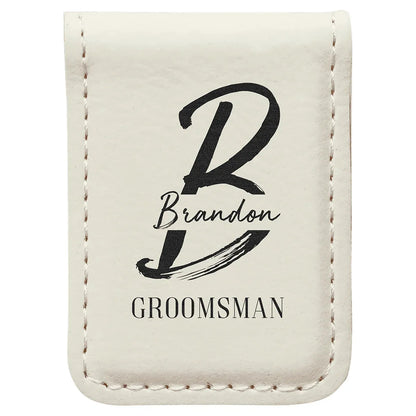 White 1 3/4" x 2 1/2" Laserable Leatherette Money Clip