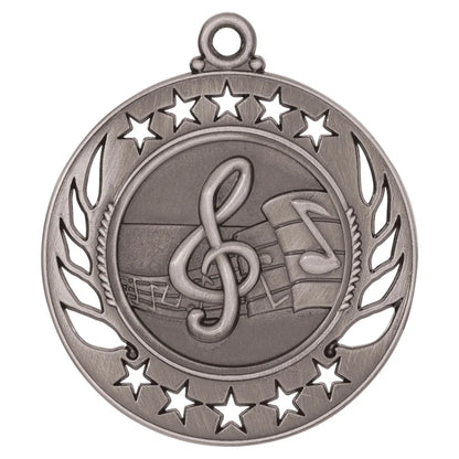 Antique Silver 2 1/4" Music Galaxy Medal