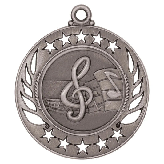Antique Silver 2 1/4" Music Galaxy Medal