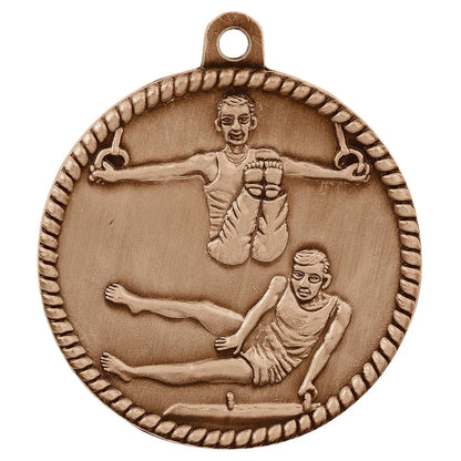 Antique Bronze 2" Male Gymnastics High Relief Medal