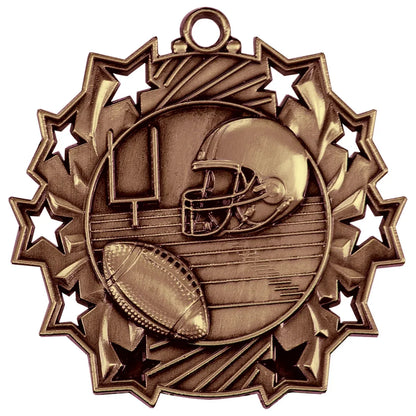 Antique Bronze 2 1/4" Football Ten Star Medal