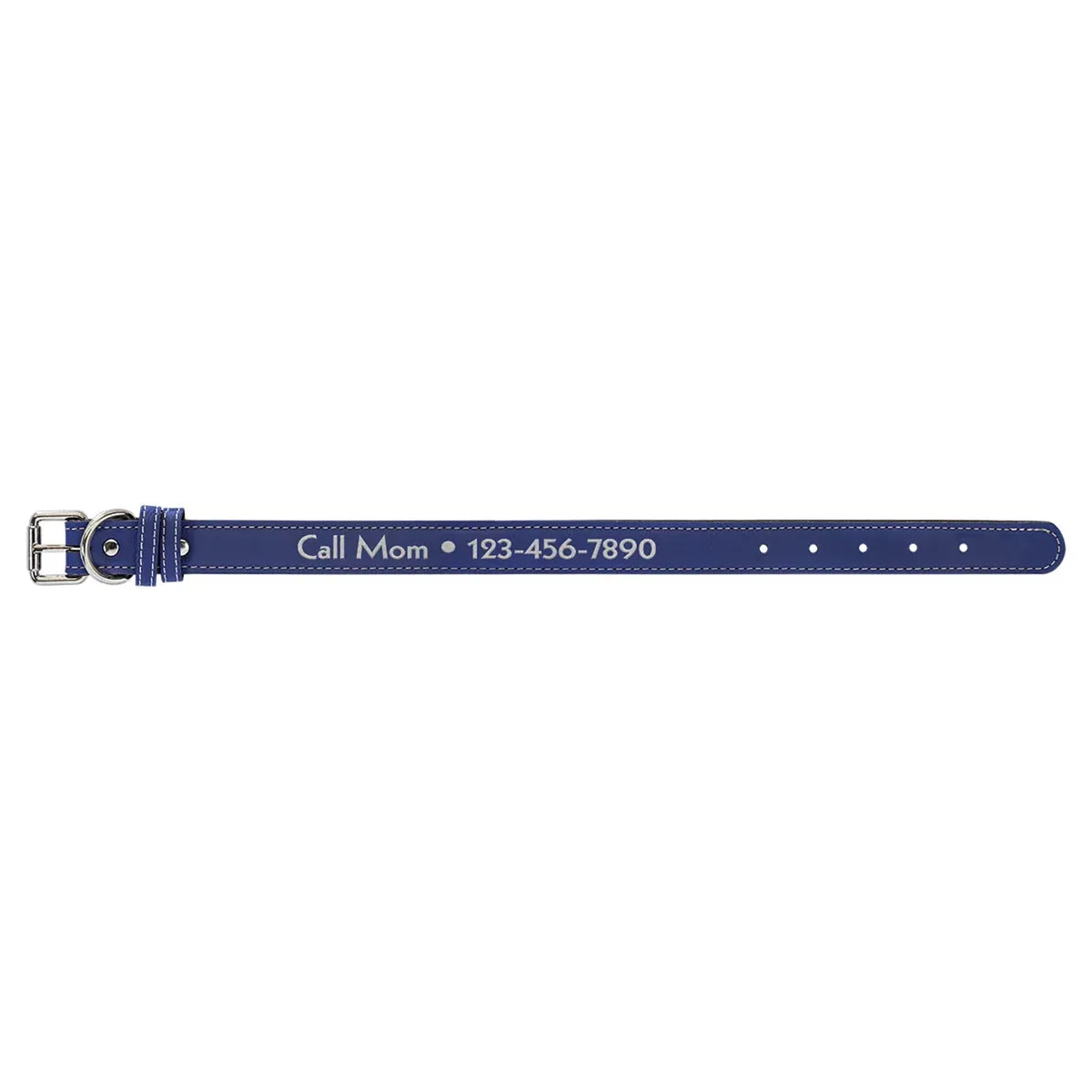 Blue/Silver Medium 19" x 1" Laserable Leatherette Dog Collar