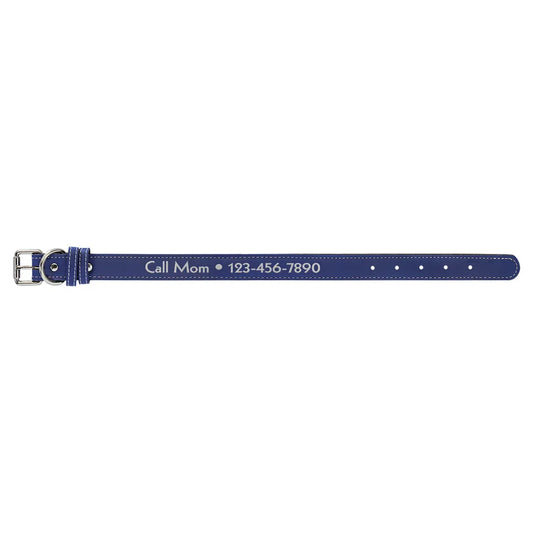 Blue/Silver Medium 19" x 1" Laserable Leatherette Dog Collar