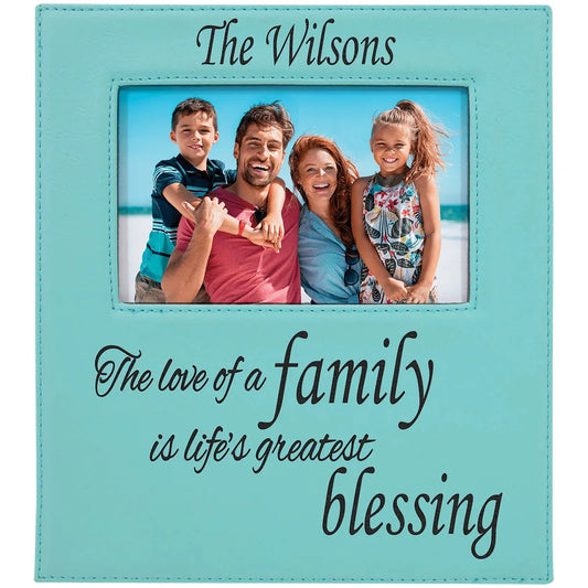 Teal 4" x 6" Leatherette Photo Frame with 4 1/4" x 7 7/8" Engraving Area