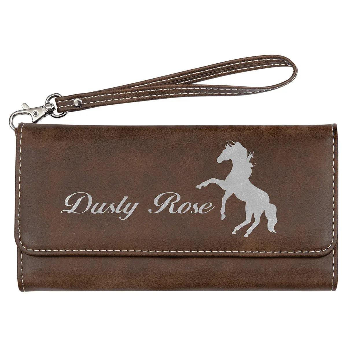 Rustic/Silver 7 1/2" x 4" Laserable Leatherette Wallet with Strap