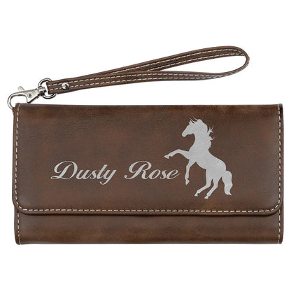 Rustic/Silver 7 1/2" x 4" Laserable Leatherette Wallet with Strap