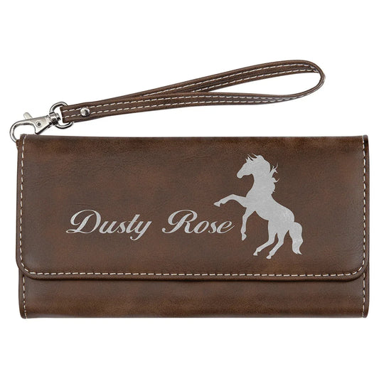 Rustic/Silver 7 1/2" x 4" Laserable Leatherette Wallet with Strap