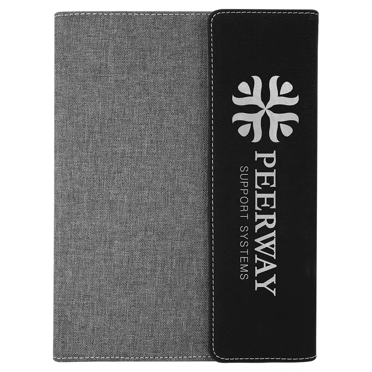 Black/Silver Laserable Leatherette /Gray 7" x 9" Canvas Portfolio with Notepad