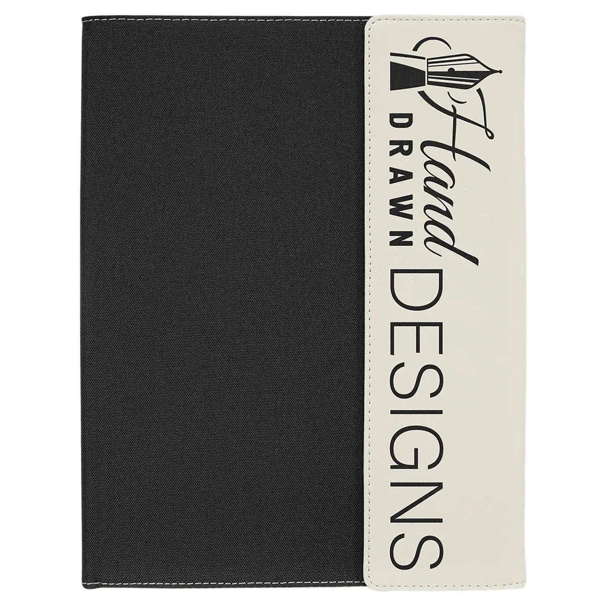 White Laserable Leatherette / Black 9 1/2" x 12" Canvas Portfolio with Note Pad