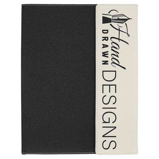 White Laserable Leatherette / Black 9 1/2" x 12" Canvas Portfolio with Note Pad
