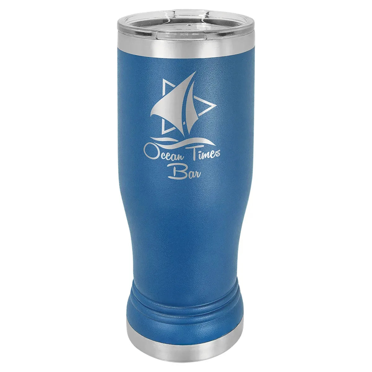 Royal Blue 14 oz. Polar Camel Pilsner with Clear Lid