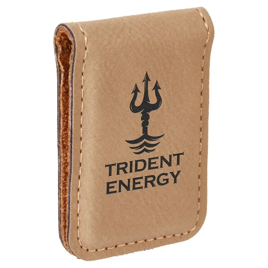 Light Brown 1 3/4" x 2 1/2" Laserable Leatherette Money Clip