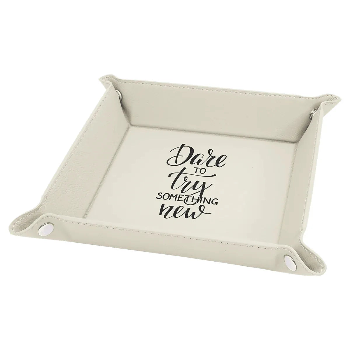 White Laserable Leatherette Snap Up Tray with Silver 6" x 6" Snaps
