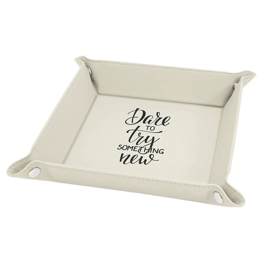 White Laserable Leatherette Snap Up Tray with Silver 6" x 6" Snaps