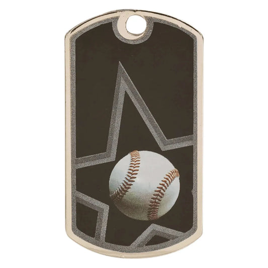 2" Black/Silver Baseball Laserable Star Dog Tag