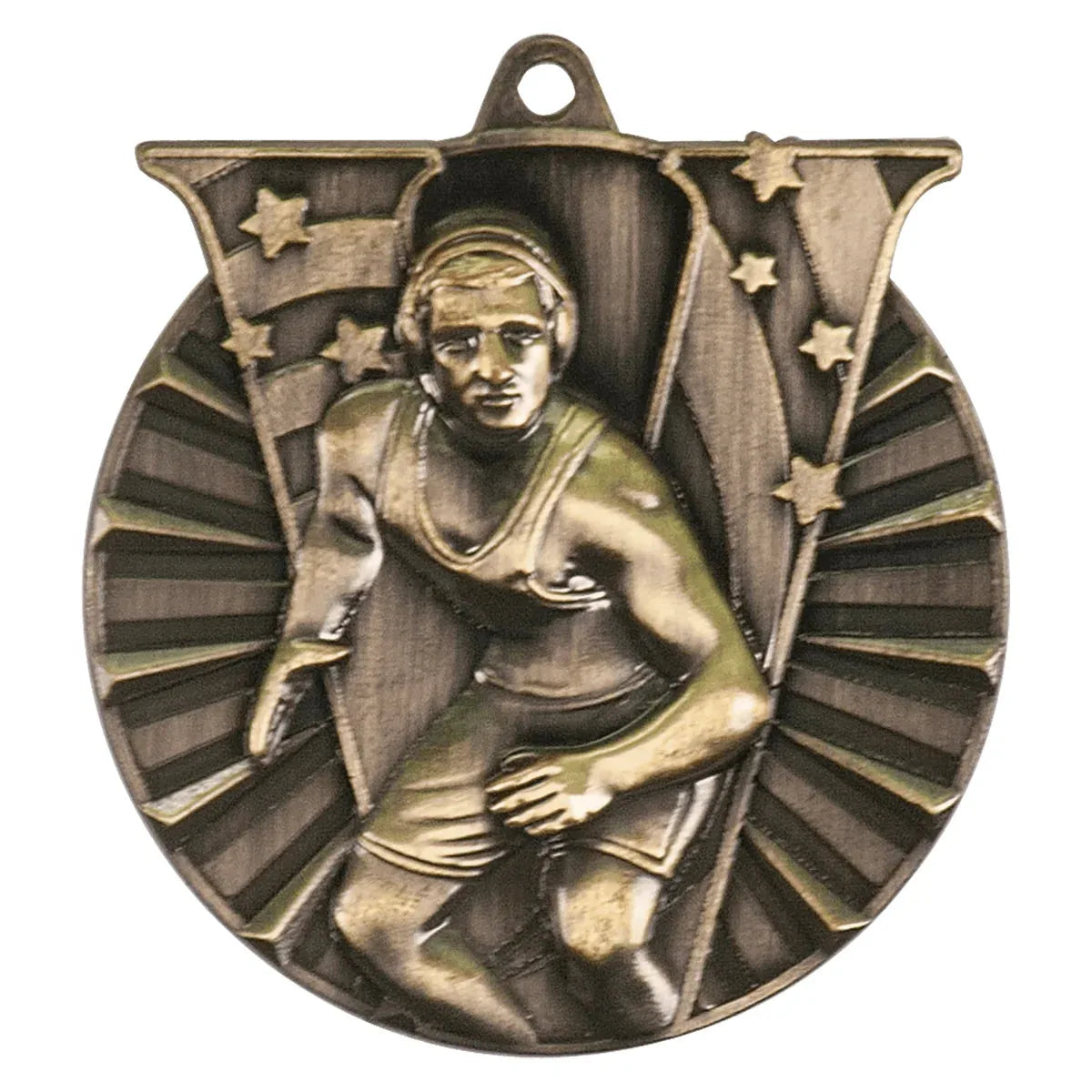 Antique Gold 2" Wrestling Victory Medal