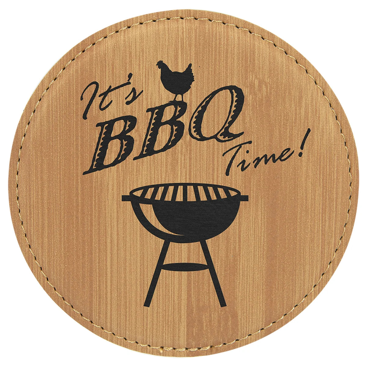 Bamboo 4" Round Laserable Leatherette Coaster