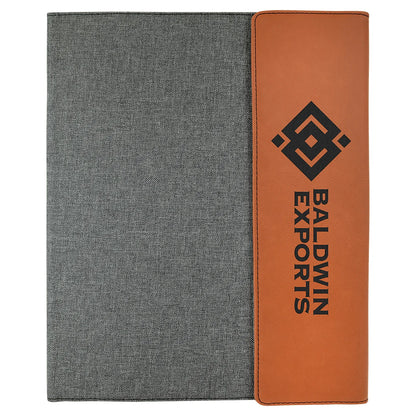 Rawhide Laserable Leatherette / Gray 9 1/2" x 12" Canvas Portfolio with Notepad