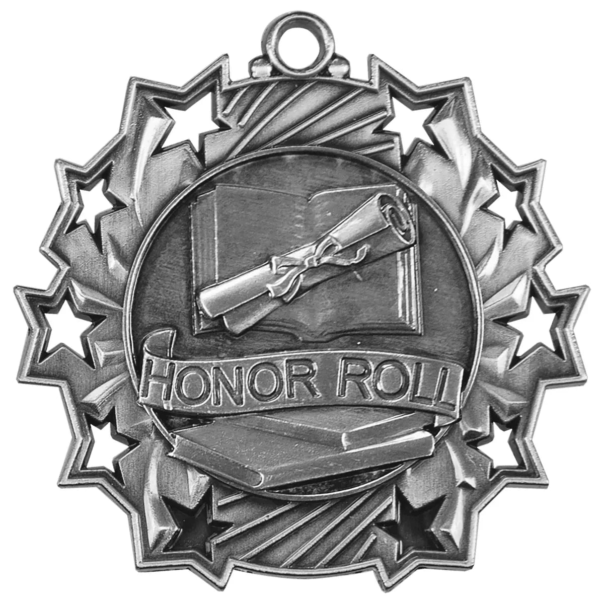 Antique Silver 2 1/4" Honor Roll Ten Star Medal