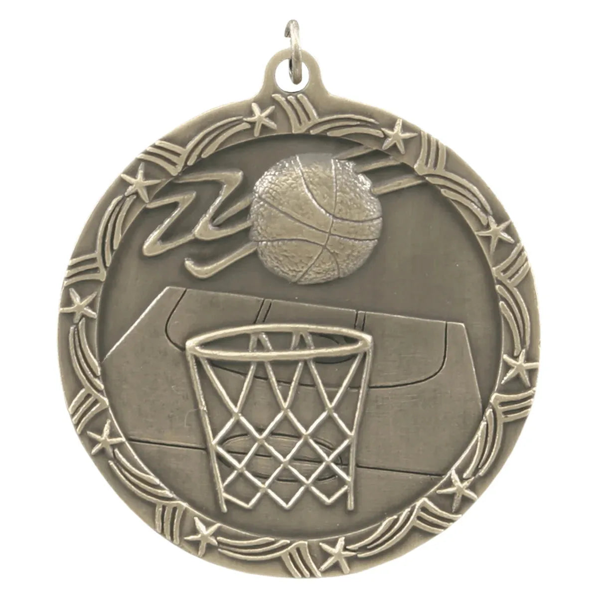 Antique Gold 2 1/2" Basketball Shooting Star Medal